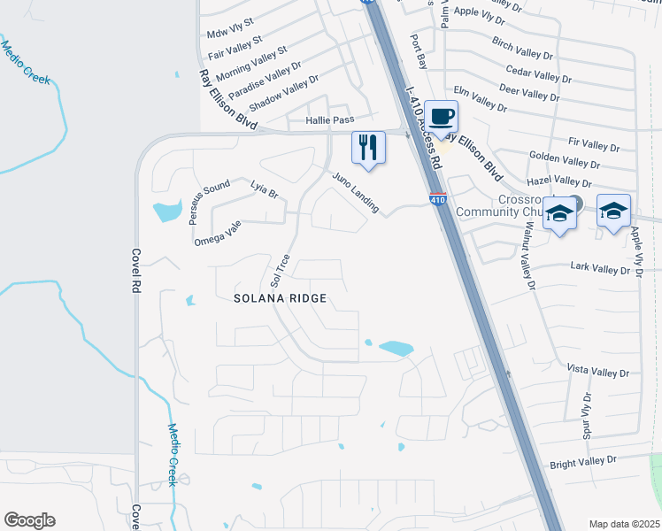 map of restaurants, bars, coffee shops, grocery stores, and more near 7114 Aldebaran Sun in San Antonio