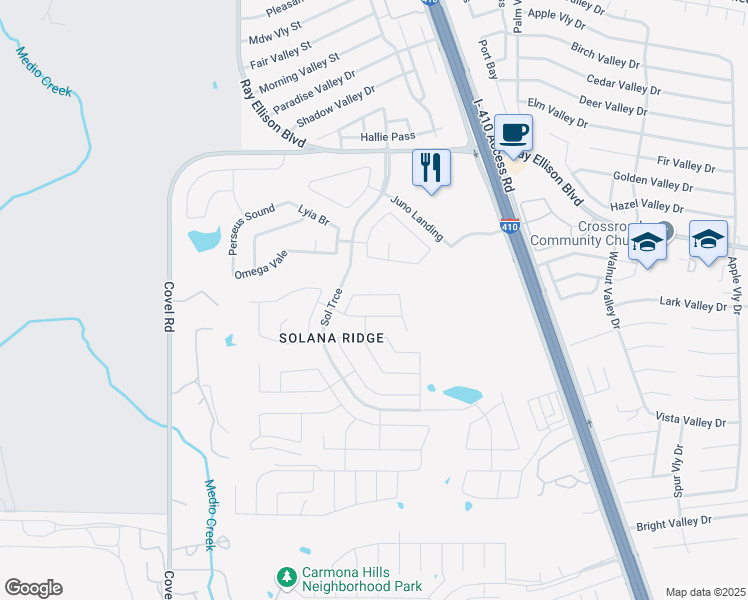 map of restaurants, bars, coffee shops, grocery stores, and more near 7202 Aldebaran Sun in San Antonio