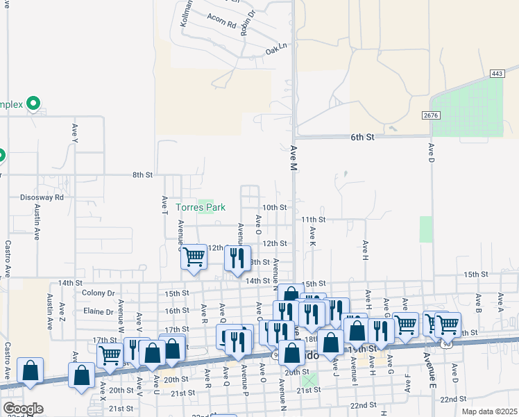 map of restaurants, bars, coffee shops, grocery stores, and more near 1005 Avenue O in Hondo