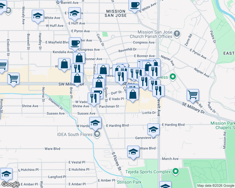map of restaurants, bars, coffee shops, grocery stores, and more near 231 East Vado in San Antonio