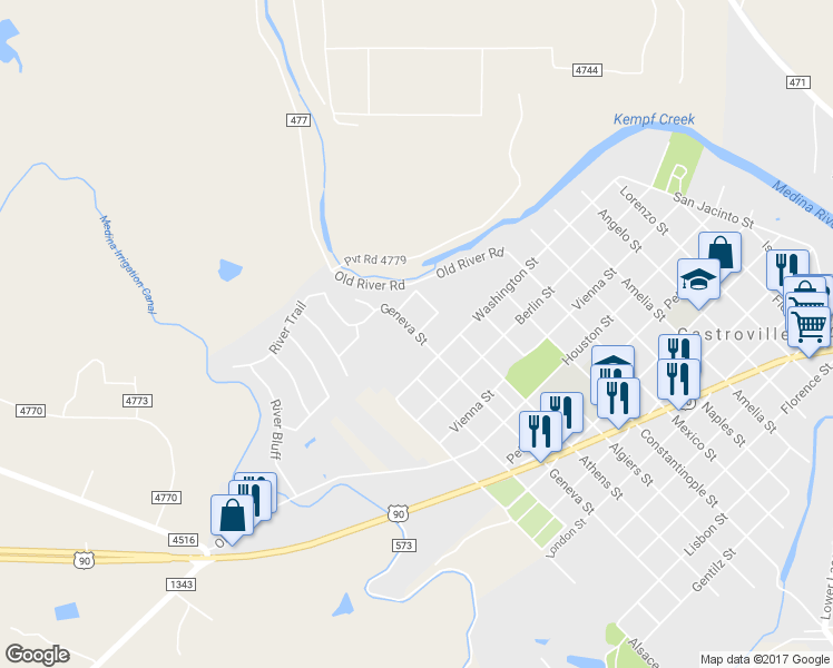 map of restaurants, bars, coffee shops, grocery stores, and more near 1201 Chateau Street in Castroville