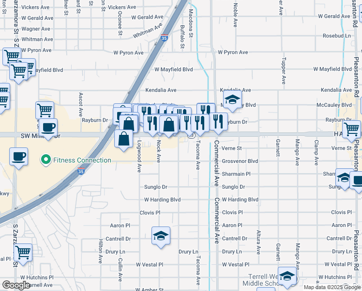 map of restaurants, bars, coffee shops, grocery stores, and more near 1714 Escalon Avenue in San Antonio