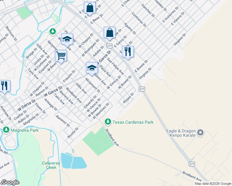 map of restaurants, bars, coffee shops, grocery stores, and more near 1006 Plaza Avenue in Del Rio