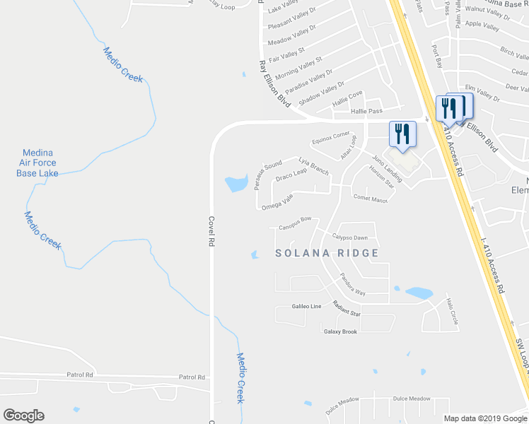 map of restaurants, bars, coffee shops, grocery stores, and more near 7526 Omega Vale in San Antonio