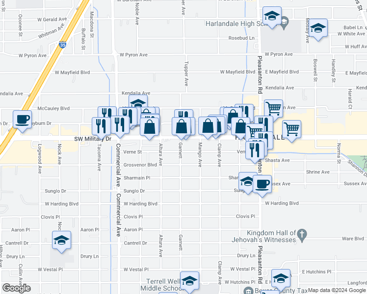 map of restaurants, bars, coffee shops, grocery stores, and more near 414 Garnett in San Antonio