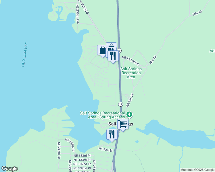 map of restaurants, bars, coffee shops, grocery stores, and more near 25386 Northeast 139th Place in Fort McCoy