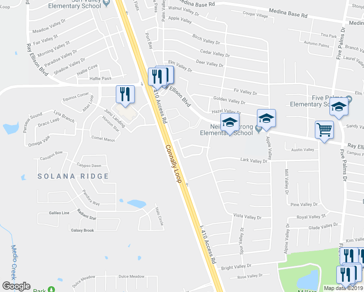 map of restaurants, bars, coffee shops, grocery stores, and more near 6818 Freedom Hills in San Antonio