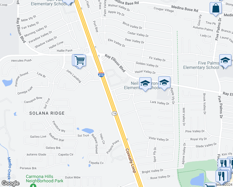 map of restaurants, bars, coffee shops, grocery stores, and more near 6831 Freedom Ridge in San Antonio