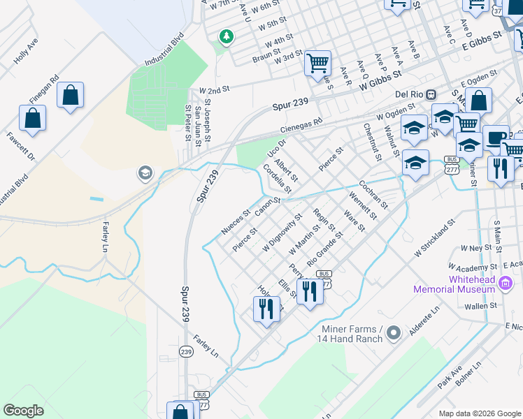 map of restaurants, bars, coffee shops, grocery stores, and more near 440 Canon Street in Del Rio
