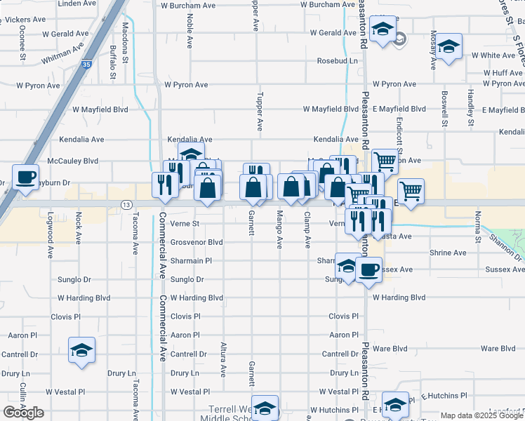 map of restaurants, bars, coffee shops, grocery stores, and more near 1114 Southwest Military Drive in San Antonio