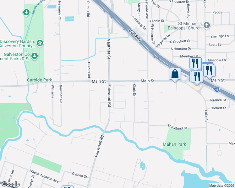 map of restaurants, bars, coffee shops, grocery stores, and more near 18 Borondo Stretch in La Marque