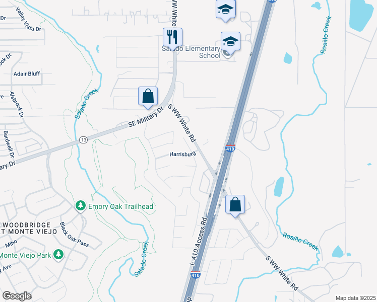 map of restaurants, bars, coffee shops, grocery stores, and more near 6847 Fort Bend in San Antonio