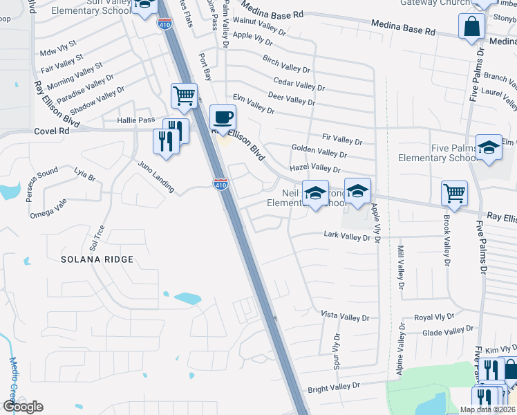 map of restaurants, bars, coffee shops, grocery stores, and more near 6818 Freedom Hills in San Antonio