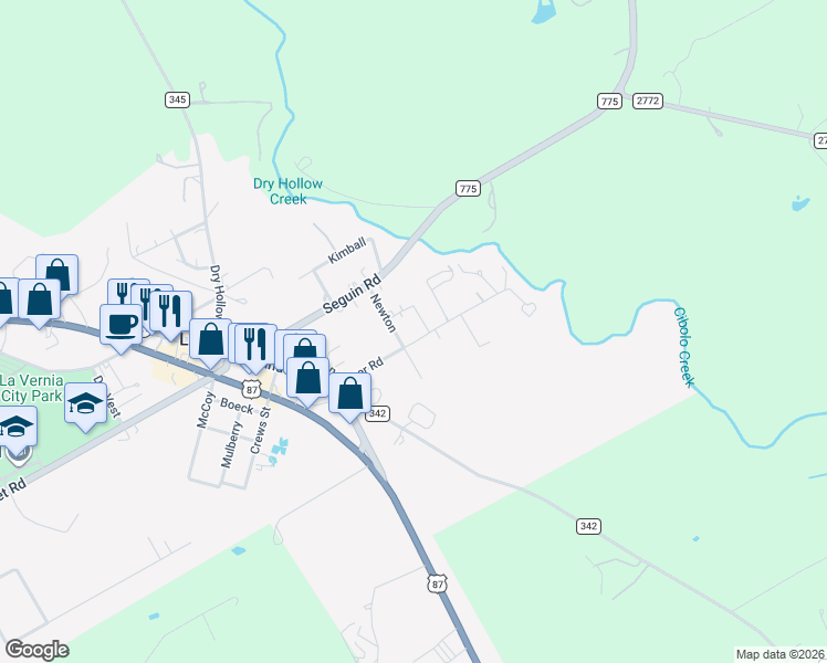 map of restaurants, bars, coffee shops, grocery stores, and more near 215 River Road in La Vernia
