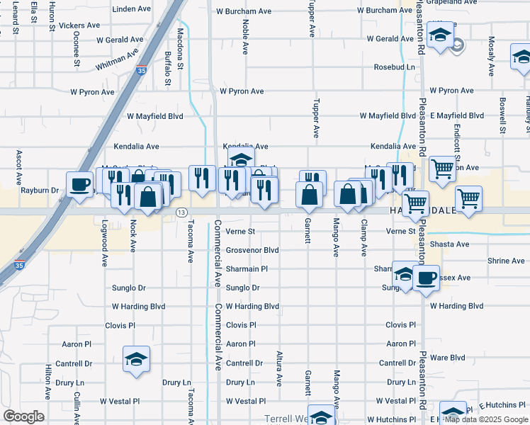 map of restaurants, bars, coffee shops, grocery stores, and more near 1336 Southwest Military Drive in San Antonio