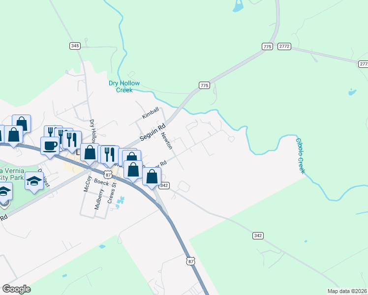 map of restaurants, bars, coffee shops, grocery stores, and more near 215 River Road in La Vernia