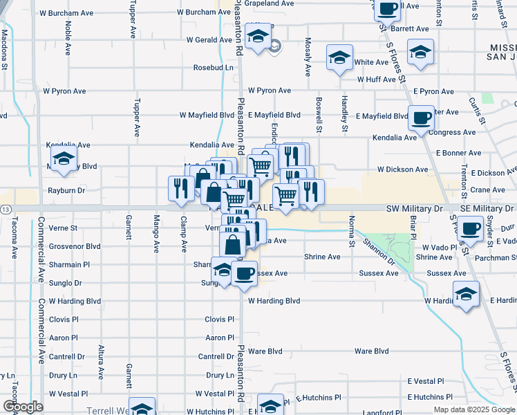map of restaurants, bars, coffee shops, grocery stores, and more near in San Antonio