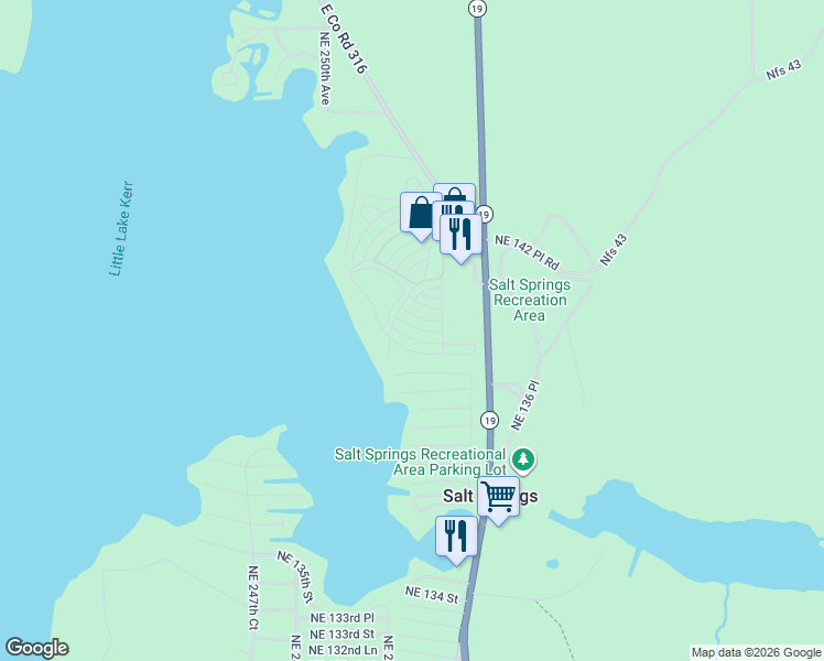 map of restaurants, bars, coffee shops, grocery stores, and more near 25313 Northeast 140th Street in Fort McCoy