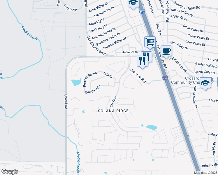 map of restaurants, bars, coffee shops, grocery stores, and more near 7322 Blazar Way in San Antonio