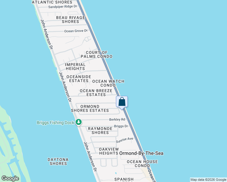 map of restaurants, bars, coffee shops, grocery stores, and more near 2600 Ocean Shore Boulevard in Ormond Beach