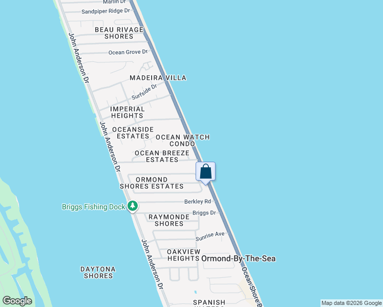 map of restaurants, bars, coffee shops, grocery stores, and more near 2600 Ocean Shore Boulevard in Ormond Beach