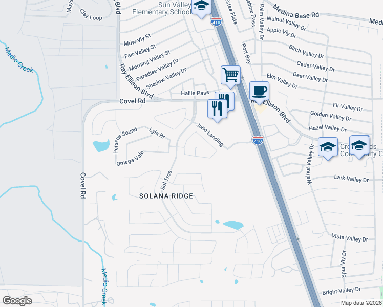 map of restaurants, bars, coffee shops, grocery stores, and more near 7134 Comet Manor in San Antonio