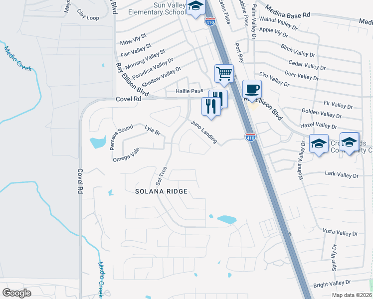 map of restaurants, bars, coffee shops, grocery stores, and more near 7134 Comet Manor in San Antonio
