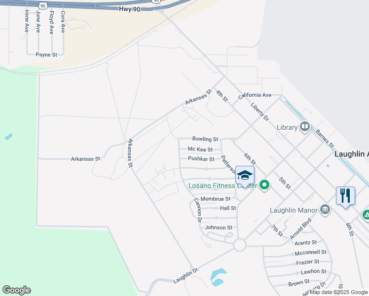 map of restaurants, bars, coffee shops, grocery stores, and more near Cannon Drive in Laughlin AFB