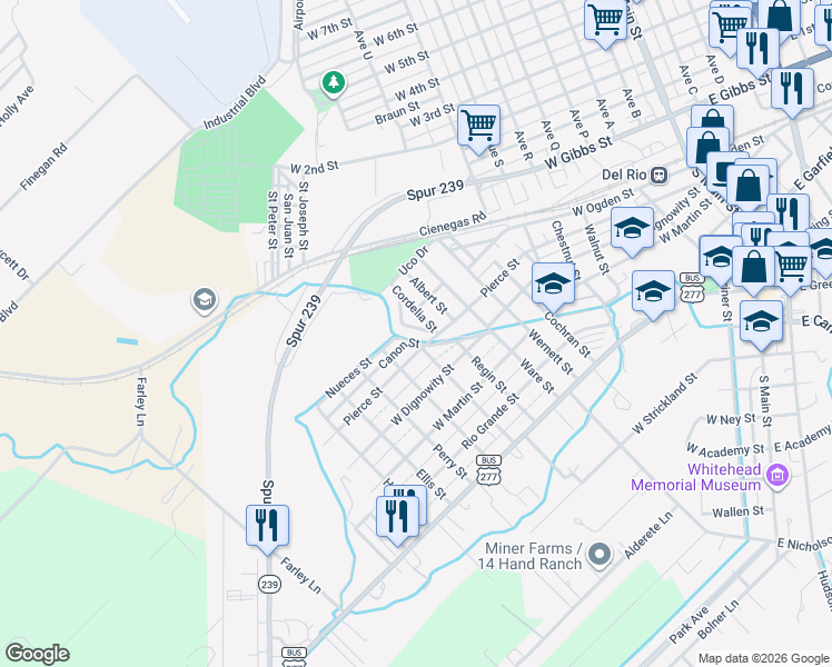 map of restaurants, bars, coffee shops, grocery stores, and more near 372-440 Canon St in Del Rio