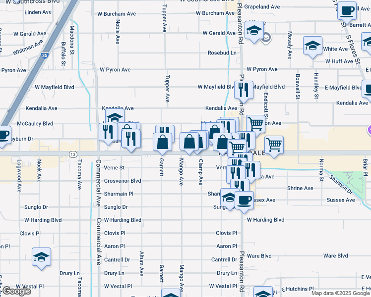map of restaurants, bars, coffee shops, grocery stores, and more near 1114 Southwest Military Drive in San Antonio
