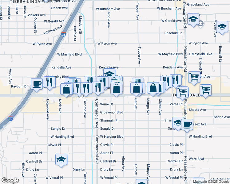 map of restaurants, bars, coffee shops, grocery stores, and more near 1336 Southwest Military Drive in San Antonio