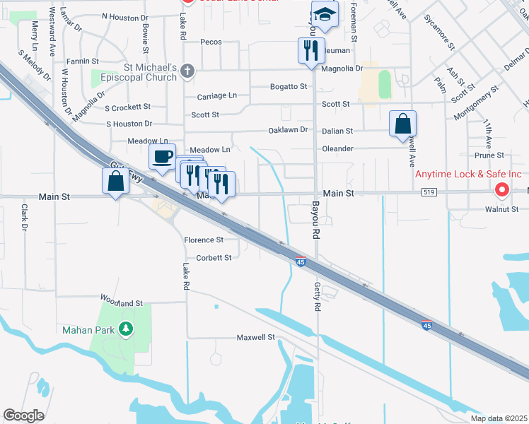 map of restaurants, bars, coffee shops, grocery stores, and more near 1931 Main Street in La Marque