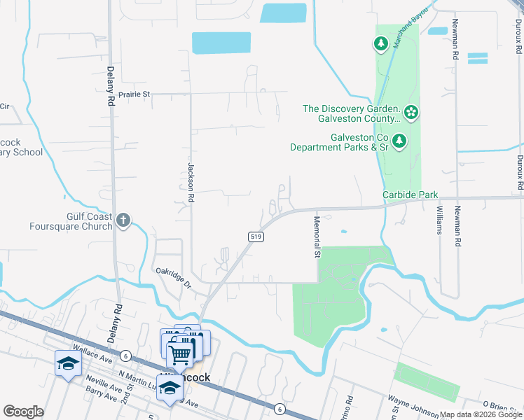 map of restaurants, bars, coffee shops, grocery stores, and more near 6228 Main Street in Hitchcock