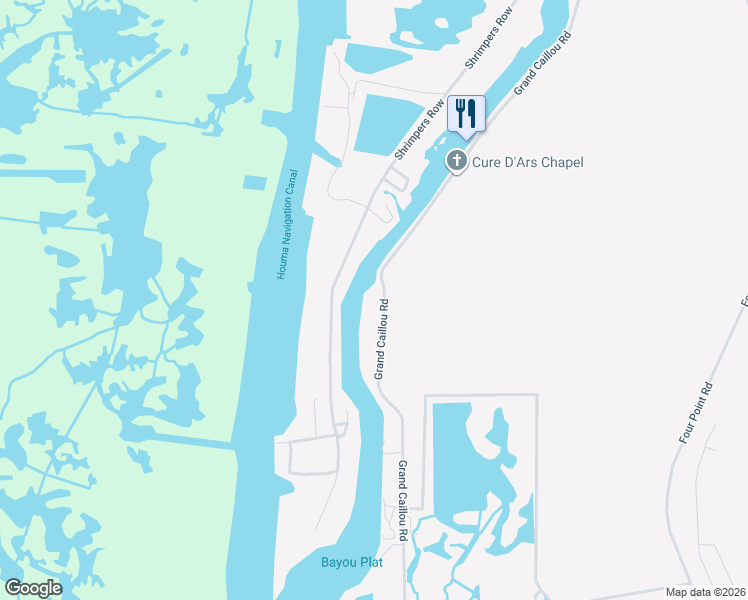 map of restaurants, bars, coffee shops, grocery stores, and more near 9281-9355 Grand Caillou Road in Dulac
