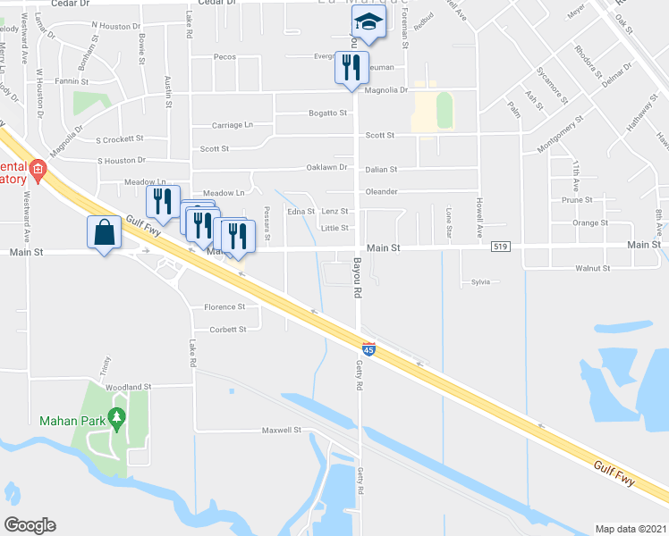 map of restaurants, bars, coffee shops, grocery stores, and more near 1903 Farm to Market 519 in La Marque