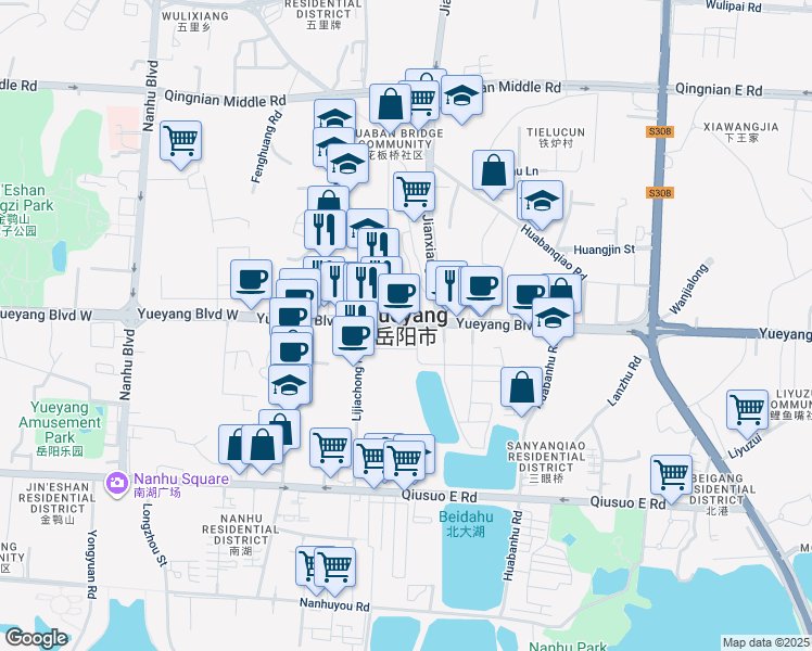 map of restaurants, bars, coffee shops, grocery stores, and more near in Yueyang