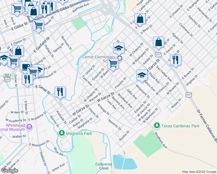 map of restaurants, bars, coffee shops, grocery stores, and more near 1007 West Chapoy Street in Del Rio