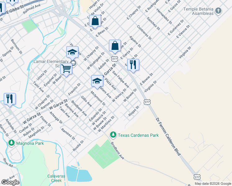 map of restaurants, bars, coffee shops, grocery stores, and more near 807 Plaza Avenue in Del Rio