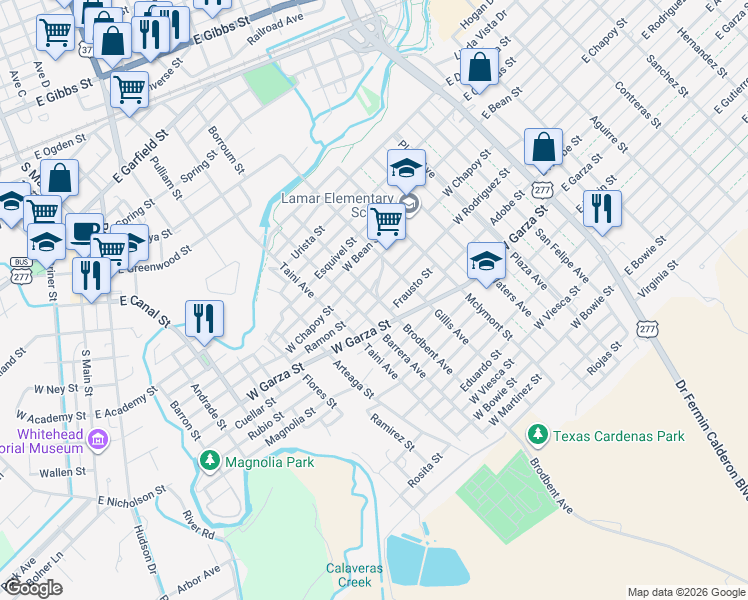map of restaurants, bars, coffee shops, grocery stores, and more near 305 West Rodriguez Street in Del Rio