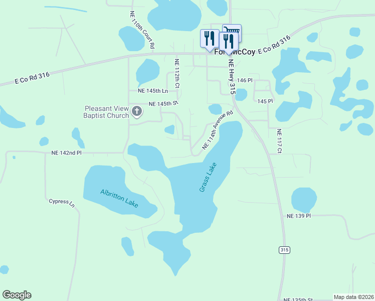 map of restaurants, bars, coffee shops, grocery stores, and more near 14300 Northeast 113 Terrace in Fort McCoy