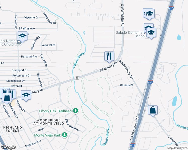 map of restaurants, bars, coffee shops, grocery stores, and more near 4226 Southeast Military Drive in San Antonio
