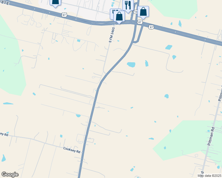 map of restaurants, bars, coffee shops, grocery stores, and more near 6632 Texas 1604 Loop in Adkins