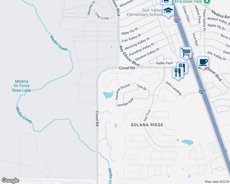 map of restaurants, bars, coffee shops, grocery stores, and more near 7723 Nova Star in San Antonio