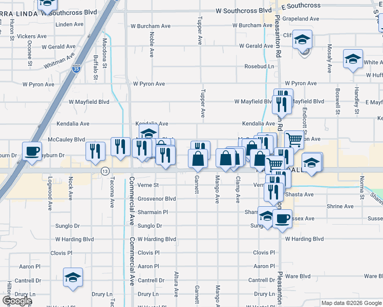 map of restaurants, bars, coffee shops, grocery stores, and more near 503 Rayburn Drive in San Antonio