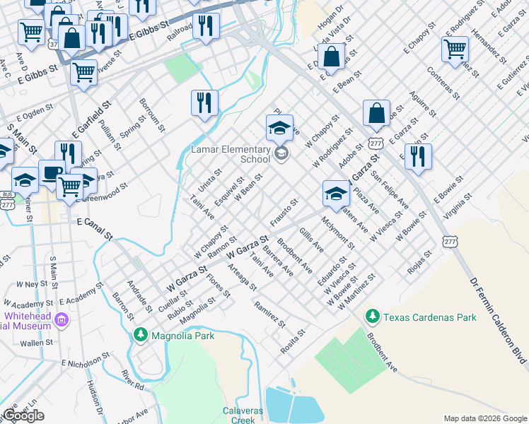 map of restaurants, bars, coffee shops, grocery stores, and more near 305 West Rodriguez Street in Del Rio