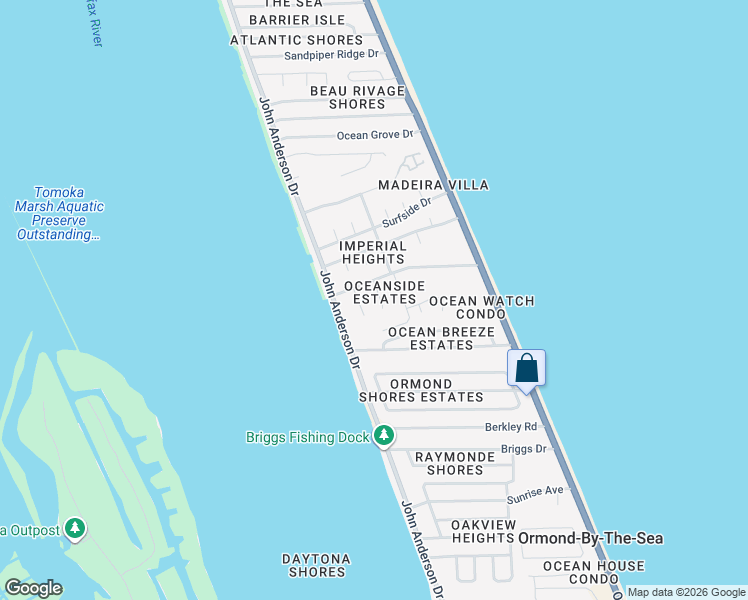 map of restaurants, bars, coffee shops, grocery stores, and more near 4 Dunes Circle in Ormond Beach