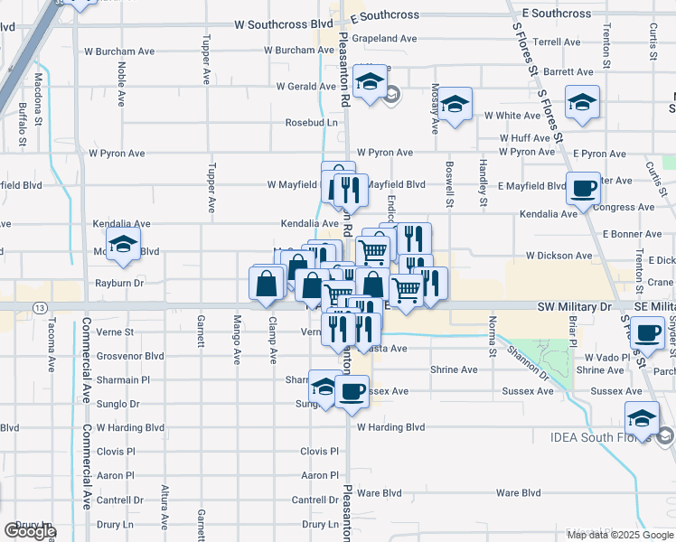 map of restaurants, bars, coffee shops, grocery stores, and more near 133 Rayburn Drive in San Antonio