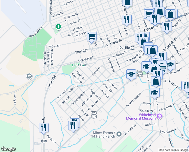 map of restaurants, bars, coffee shops, grocery stores, and more near 904 Pierce Street in Del Rio