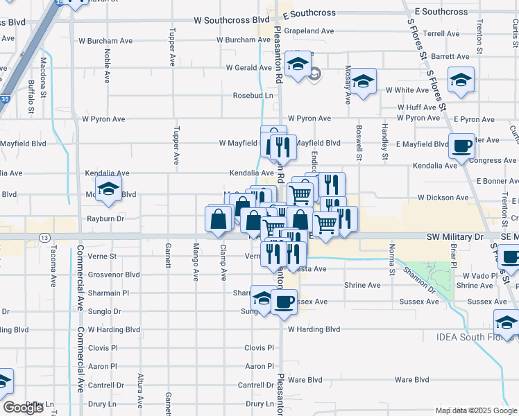 map of restaurants, bars, coffee shops, grocery stores, and more near 133 Rayburn Drive in San Antonio