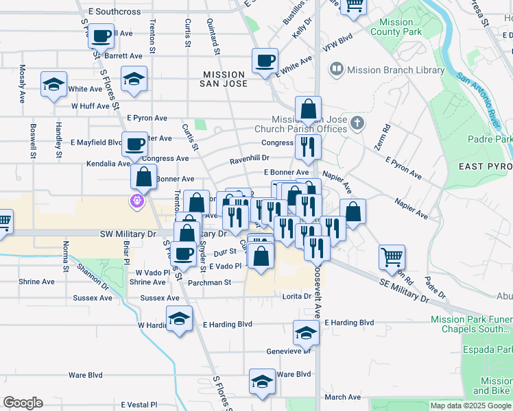 map of restaurants, bars, coffee shops, grocery stores, and more near 426 Crane Avenue in San Antonio
